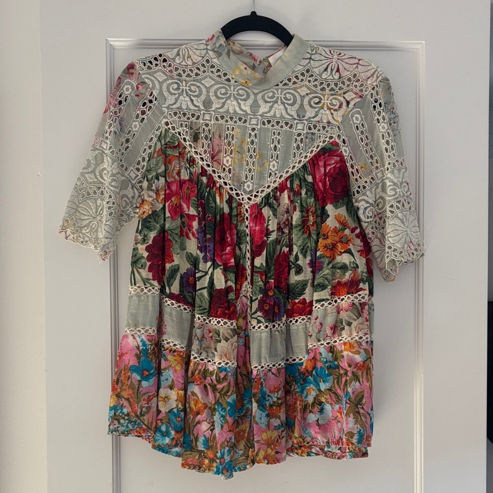 Zimmermann Multicolor Floral Lace Blouse